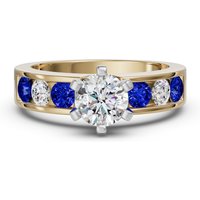Diamond Diva Okrągły Pierścionek Zaręczynowy 1.00 ct - Szafir - Diament Naturalny 750 Żółte Złoto