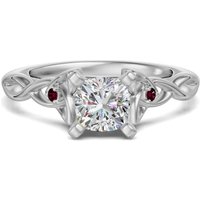 Celtic Knot Poduszkowy 1.25 ct Pierścionek Zaręczynowy - Rubin - Diament Laboratoryjny 585 Białe Złoto