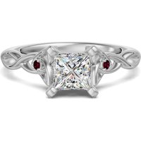 Celtic Knot Księżniczka 0.75 ct Pierścionek Zaręczynowy - Rubin - Diament Naturalny 585 Białe Złoto