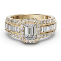 Pierścionek Zaręczynowy z Szmaragdowym Halo i Bagietkami 2.00 ct Diament Naturalny 585 Żółte Złoto (14K)
