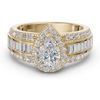 Pierścionek Zaręczynowy z Gruszkowym Halo i Bagietkami 1.00 ct Diament Naturalny 750 Żółte Złoto (18K)