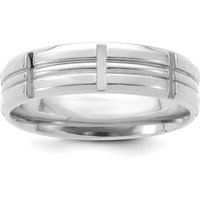 Szczotkowana Obrączka Ślubna Grooved Comfort Fit 6 mm 585 Białe Złoto (14K)