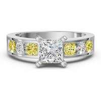 Diamond Diva Pierścionek Zaręczynowy Księżniczka 1.50 ct - Canary - Diament Laboratoryjny 585 Białe Złoto