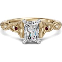 Celtic Knot Radiant 3.00 ct Pierścionek Zaręczynowy - Rubin - Diament Laboratoryjny 585 Żółte Złoto
