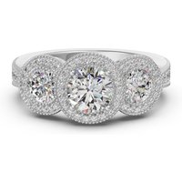 Trójkamieniowy Akcentowany Pierścionek Zaręczynowy z Halo 2.50 ct Diament Laboratoryjny 750 Białe Złoto (18K)