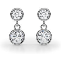 Wiszące Kolczyki Okrągłe Bezel Set 1.00 krt Laboratoryjny Diament 585 Białe Złoto (14K)