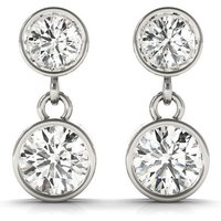 Duo Bezel Set Kolczyki Wiszące 1.00 krt Laboratoryjny Diament 585 Białe Złoto (14K)