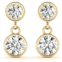 Duo Bezel Set Kolczyki Wiszące 1.00 krt Laboratoryjny Diament 750 Żółte Złoto (18K)