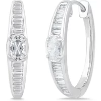 Kolczyki Koła 20 mm z Owalnym Kamieniem i Zapięciem Szarnir 1.00 krt Diament Laboratoryjny 585 Białe Złoto (14K)
