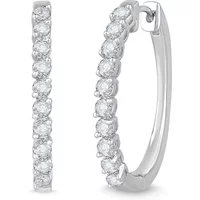 Liniowe Kolczyki Koła 25 mm z Zapięciem Szarnir 1.00 krt Diament Laboratoryjny 585 Białe Złoto (14K)