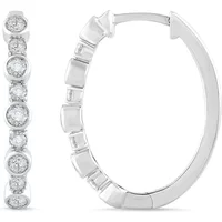 Kolczyki Koła Bezel 22 mm z Zapięciem Szarnir 1.00 krt Diament Laboratoryjny 585 Białe Złoto (14K)