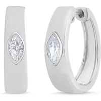 Masivne Kolczyki Koła 18 mm z Markizowym Środkiem 0.50 Karata Diament Laboratoryjny 585 Białe Złoto (14K)
