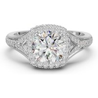 Akcentowany Pierścionek Zaręczynowy z Halo 2.50 ct Diament Laboratoryjny 585 Białe Złoto (14K)