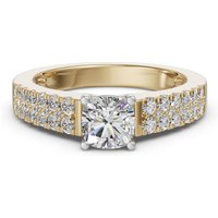 Dwurzędowy Tapered Pierścionek Zaręczynowy Akcentowany Poduszkowy 2.00 ct Diament Naturalny 585 Żółte Złoto (14K)