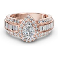 Pierścionek Zaręczynowy z Gruszkowym Halo i Bagietkami 2.00 ct Diament Laboratoryjny 750 Różowe Złoto (18K)