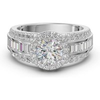 Pierścionek Zaręczynowy z Okrągłym Halo i Bagietkami 1.50 ct Diament Naturalny 585 Białe Złoto (14K)
