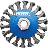 Draper Bevelled Steel Twist-Knot Wire Wheel Brush, 115mm Diameter, M14 Thread, Model 08063