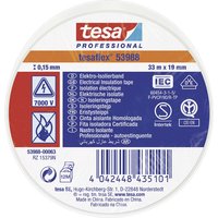 Tesa 53988 White Polyvinyl Chloride Electrical Insulation Tape, 15mm x 10 m