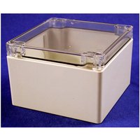 Hammond 1554 Series Light Grey Clear Lid Polycarbonate Enclosure, IP68, 80 mm x 119.4 mm x 119.4 mm