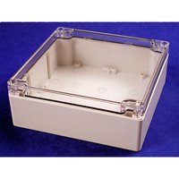 Hammond 1554 Series Light Grey Clear Lid Polycarbonate Enclosure, IP68, 61 mm x 160 mm x 160 mm