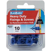 Plasplugs HWHS010 Heavy-Duty Plasterboard Fixings & Screws Pack of 10