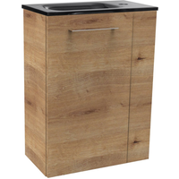Fackelmann Glaswaschbecken mit Unterschrank 'SBC' Hahnloch rechts grau/Eichefarben 45 x 61,5 x 25 cm