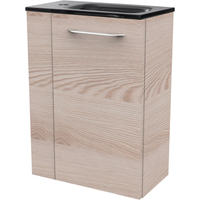 Fackelmann Glaswaschbecken mit Unterschrank 'SBC' Hahnloch links grau/Eschefarben 45 x 61,5 x 25 cm