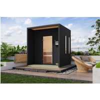 Karibu Saunahaus 'Orcadia' schwarz Ofen 9 kW externe Steuerung 219,5 x 244 x 216,5 cm