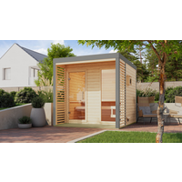 Karibu Saunahaus 'Aressa 2' naturbelassen / graualuminium Ofen 9 kW externe Steuerung 231 x 231,5 x 276 cm