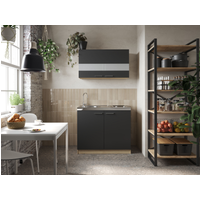 Respekta Respekta Küchenmöbel-Set 'Merle 3' schwarz/eichefarben mit Spüle und Glaskeramikkochfeld 100 cm