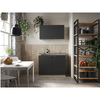 Respekta Respekta Küchenmöbel-Set 'Merle 6' schwarz/eichefarben mit Spüle und Edelstahlkochmulde 100 cm