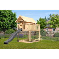 Karibu Stelzenhaus 'Karlie' naturbelassen mit Rutsche anthrazit 198 x 485 x 329,5 cm