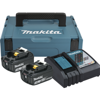 Makita Akku-Set mit Schnellladegerät und 2 x 18-V-Akkus, 3 Ah