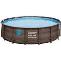 Bestway Aufstellpool 'Power Steel™ Frame Pool' Komplett-Set Rattan-Optik Ø 488 x 122 cm