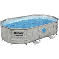 Bestway Aufstellpool 'Power Steel™ Swim Vista Series™' Komplett-Set mit Sandfilteranlage cremegrau Steinwand-Optik oval 488 x 305 x 107 cm