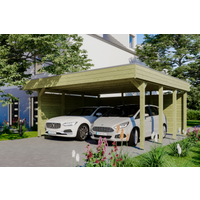 SKAN HOLZ Doppelcarport 'Friesland' 557 x 555 cm KDI imprägniert Set 3 m. Rück- und Seitenwand