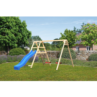 Akubi Doppelschaukel 'Felix' Rutsche blau, Klettergerüst, 308 x 213 cm