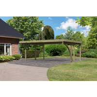 Karibu Doppelcarport 'Carlos 1' Kiefer PVC-Dach mit einem Einfahrtsbogen 480 x 598 x 237 cm