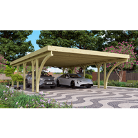 Karibu Doppelcarport 'Carlos 3' Kiefer PVC-Dach mit zwei Einfahrtsbögen 860 x 598 x 237 cm