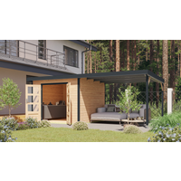 Karibu Gartenhaus-Set 'Meteor A' naturbelassen/anthrazit mit Anbaudach 595,5 x 218,5 x 292,4 cm
