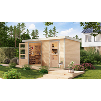 Karibu Metall-Holzgartenhaus 'Antaris A' Fichtenholz naturbelassen Metall weiß 400,5 x 209 x 213,5 cm