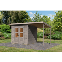Karibu Gartenhaus-Set 'Berseburg 4' Fichtenholz vorvergraut mit Anbaudach 370 x 219 x 214 cm