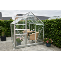 Halls Gewächshaus 'Popular 86' 193 x 257 cm mit 3 mm Blankglas aluminiumfarben
