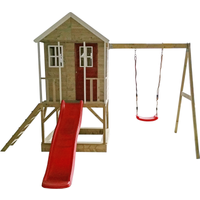 Wendi Toys Holz-Stelzenhaus 'Alpaka' natur mit Rutsche, Schaukel und Sandkasten 290 x 350 x 242 cm