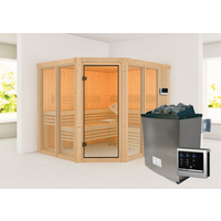 Karibu Sauna 'Ariadna 3' naturbelassen mit bronzierter Tür 9 kW Ofen externe Steuerung 231 x 196 x 198 cm
