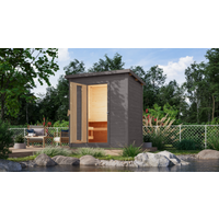 Karibu Saunahaus 'Bosco 1' terragrau 9 kW Ofen integrierte Steuerung 196 x 146 x 228 cm