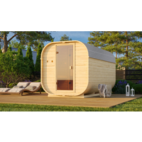 Karibu Fasssauna 'Sisco 3' naturbelassen 9 kW Ofen externe Steuerung 199 x 355 x 205 cm