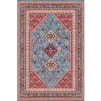 Zerona Red Blue Medallion machine washable rug