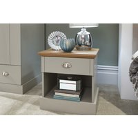 Contemporary Light Grey & Oak 1-Drawer Bedside Table - Modern Bedroom Storage, Compact Nightstand | Wowcher