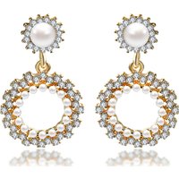 Gold-Tone Faux Pearl & Crystal Drop Earrings - Statement Dangle, Hypoallergenic, Push Back Fastening | Wowcher
